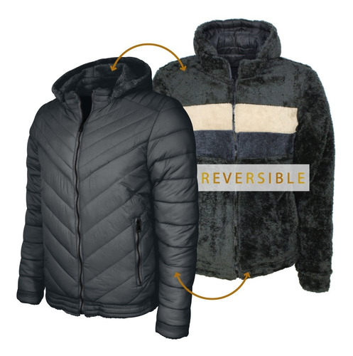 Imagen 2 de 10 de Chamarra Hombre Reversible Capitonada Gorro Roosevelt 29