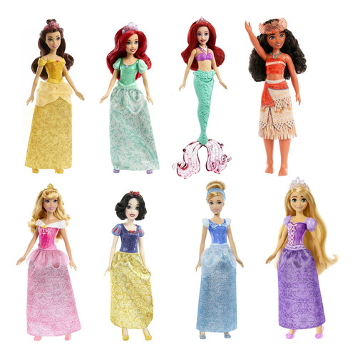 Set De 8 Muñecas Princesas Disney Ariel Bella Moana Rapunzel