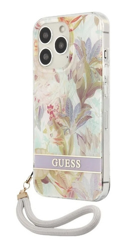 Funda Protector Guess Flower Strap Morado Para iPhone 13 Pro