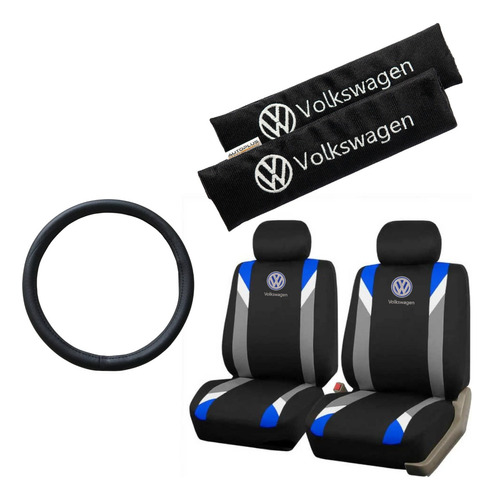 Funda Tela Gris Azul Y Cubre Cinto Volkswagen+ Cubre Volante