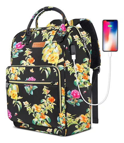 Mochila De Viaje Para Pc Portatil 15.6 Port Usb Rfid -flores