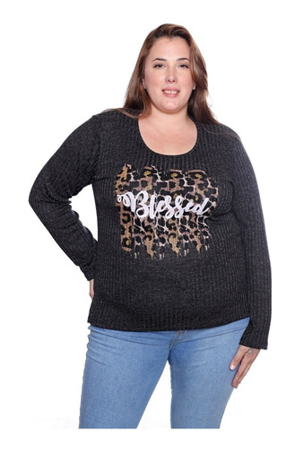 Imagen 5 de 7 de Remera Mujer Manga Larga Lanilla Talle Super Grande Art 2682