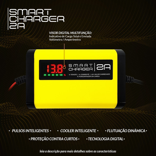 Imagem 2 de 9 de Carregador Fonte P/ Baterias 2ah/12v Portatil Carro Moto Jet