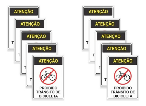 Placa Atenção Proibido Transito De Bicicletas - 10 Unid.