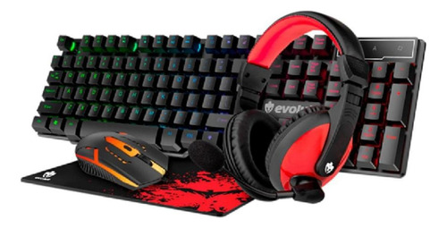 Kit De Teclado E Mouse Gamer Evolut Kit Teclado + Mouse Espanhol-américa Latina De Cor Preto