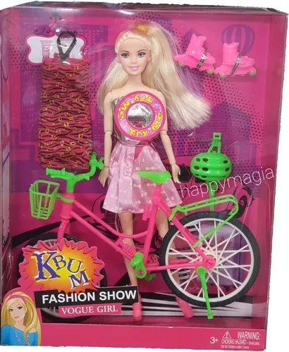 Boneca Barbie Ciclista Articulada Com Patins Bicicleta