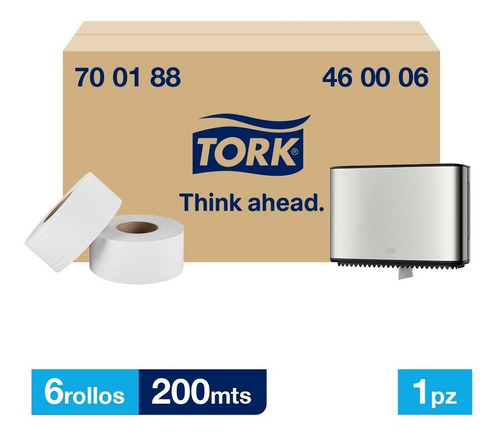 Tork Dispensador Inox + Higienico Bobina Prem 6rollos/200mts