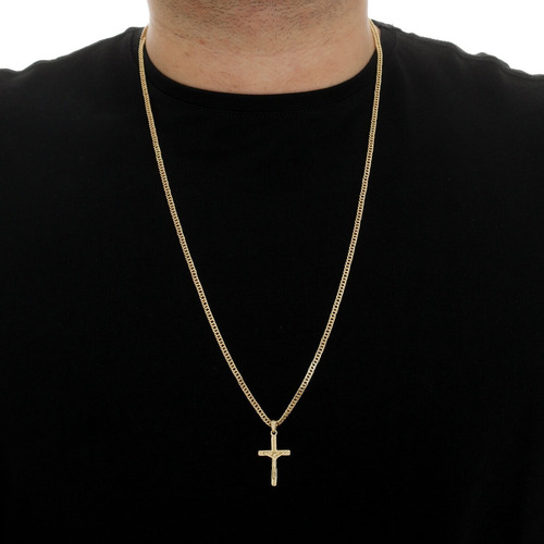 Imagem 3 de 3 de Corrente Masculina Grumet Dupla Banhada Ouro Pingente Cruz