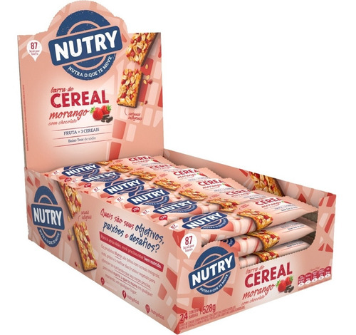 Nutry barra de cereal caja con 24 unidades sabor morango con chocolate