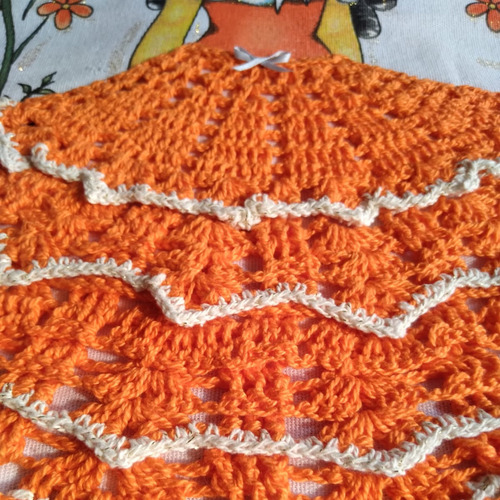 Pano De Prato Boneca Naty Com Saia De Crochê - Laranja
