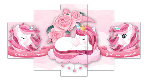 Kit Quadros Decorativo Quarto Infantil Unicórnio Rosa Menina