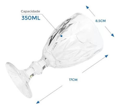 Conjunto De Taças De Vidro 350ml 6pçs Diamond Transparente