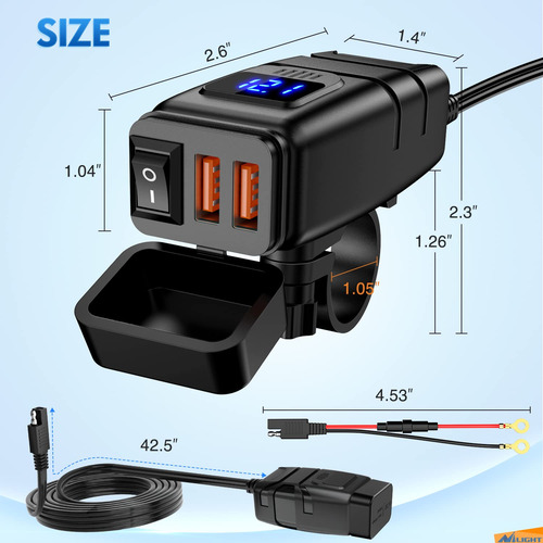 Cargador De Motocicleta Nilight 12 V Con Usb Y Voltímetro