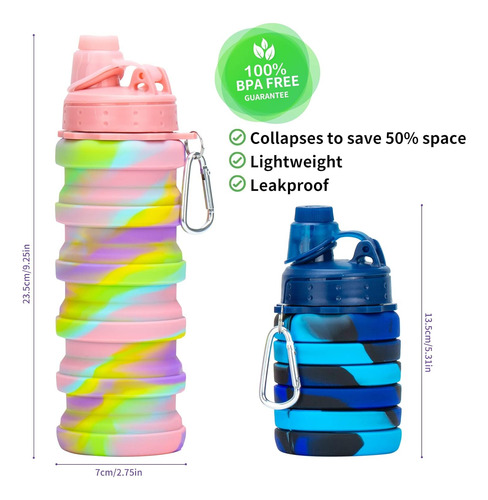 Botellas De Agua Plegables, Paquete De 2 Botellas De Agua De