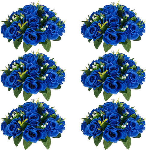 Flores Artificiales De Rosas, Azul Real Pack 6u.