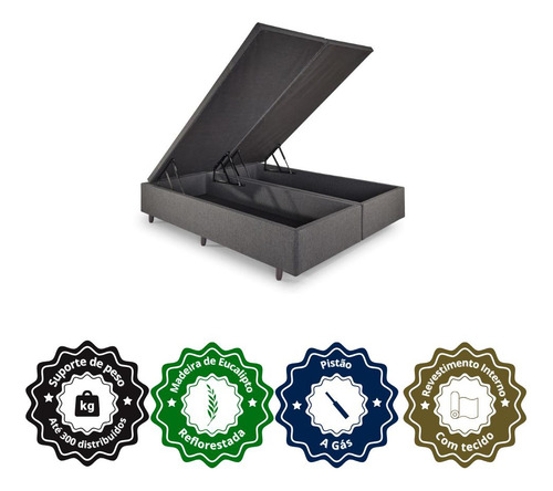 Base Box Baú Queen 158x198 Cm Linho Cinza