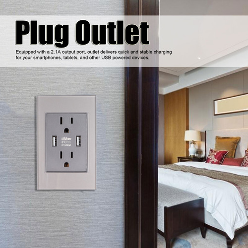 Toma De Corriente Placa Contacto Doble Y Carga Dual Usb