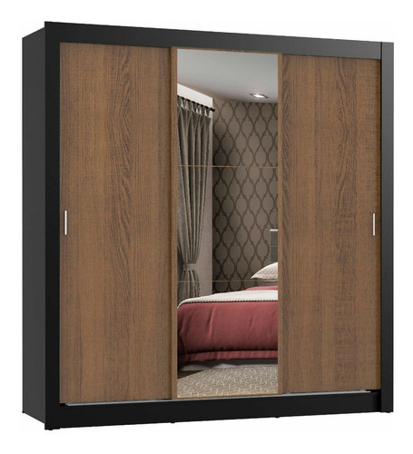 Imagen 1 de 1 de Ropero Madesa Mônaco color negro/rustic de mdp con 3 puertas corredizas