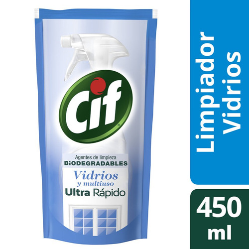 Cif Vidrios Ultra Rapido Biodegradable Repuesto 450 Ml