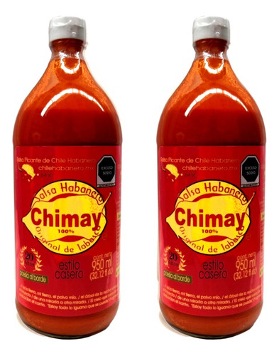 2 Botellas De Salsa Habanera Chimay Roja De 950 Ml.