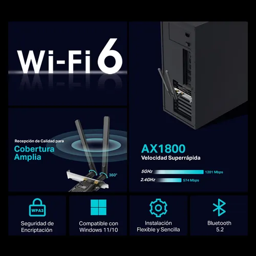 Adaptador De Red Wi-fi 6 Bluetooth 5.2 Pcie Tp Link