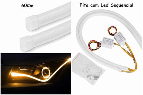 Fita Led+seta Drl Sequencial Angel Eyes Farol Carro 60cm-1un