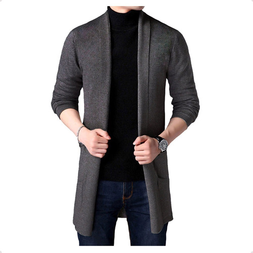 Saco Sueter Cardigan Casual Largo Abierto Para Hombre 3008