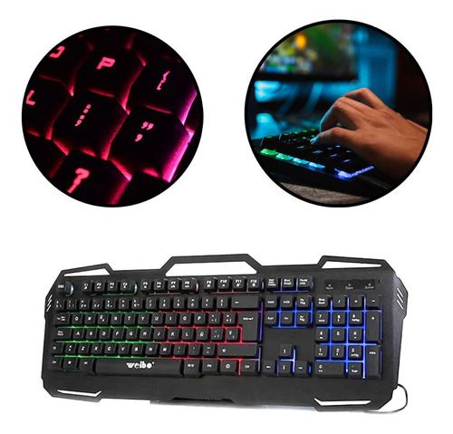 Teclado Gamer Gaming Retroiluminado Usb Wb-539 En Español