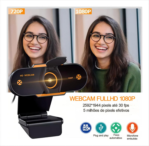 Webcam Full HD 1080p com Microfone Embutido - Widescreen USB, Ideal para Videoconferências e Chamadas Online | webcam 1080p | webcam 120 graus | kit videoconferencia | web cam