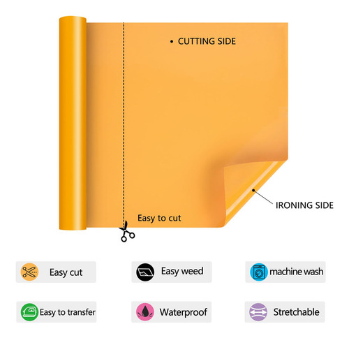 Renli Tong Vinilo Termoadhesivo Htv Amarillo Naranja, Rollo