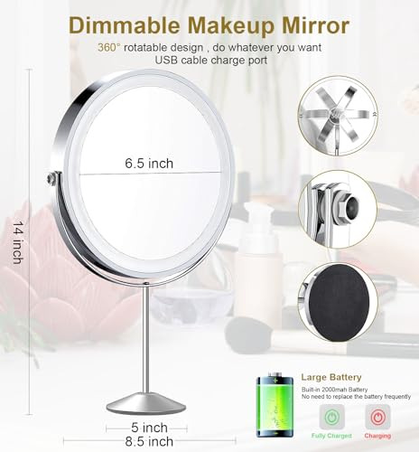 Espejo De Maquillaje Iluminado 8 Con Aumento 10x