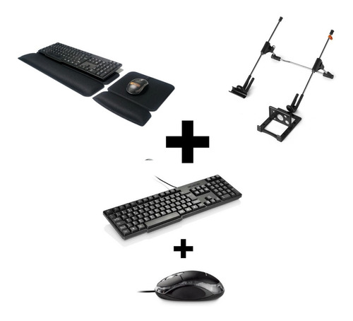Kit Mouse + Teclado + Mouse Pad + Apoio Digit + Sup Notebook