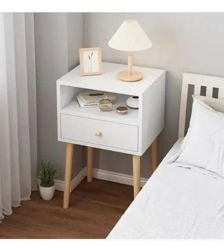 Mesita De Luz Mesa De Luz Kit X2 Ideal Calidad 1 Cajon Mate Blanco