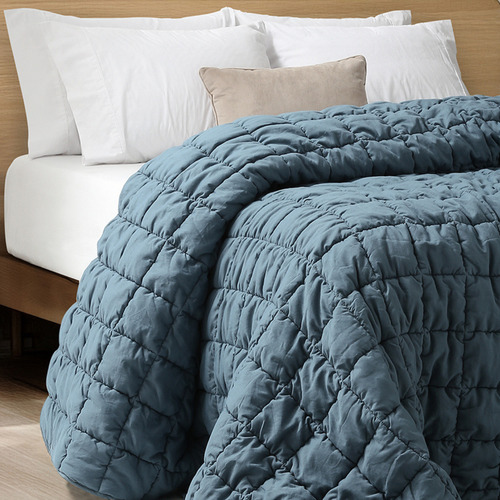 Acolchado King Size Premium Matelaseado Puff Prewashed Azul Dénim Liso Sí