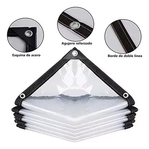 3×4mts Lona Transparente Resistente Impermeable +10m Cuerda