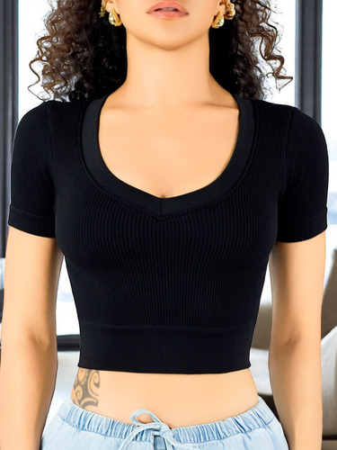 Playera Mujer Casual Crop Top Stretch Cómoda Blusa Corta
