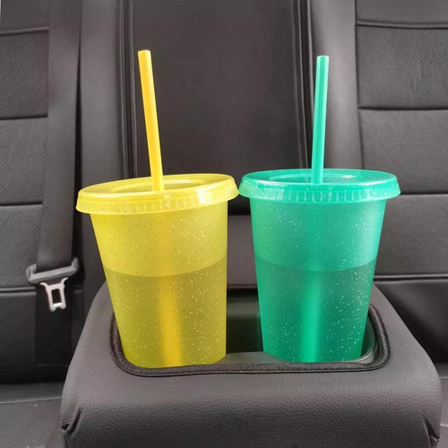Kl 10 Vasos Reutilizables De 24 Oz Con 10 Tapas + 10 Popotes