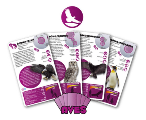 Imagen 2 de 3 de Luminias Juego Enciclopedico Edicion Aves 32 Cartas
