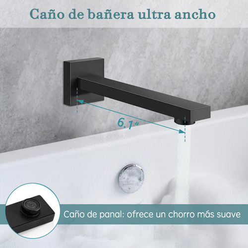 Sistema de Ducha Mumian 226BK Regadera Cuadrada Mate Tipo Lluvia Cabezal de Mano Alta Presión Color Negro