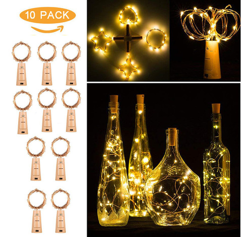 Luz Nocturna, 10 Unidades, 20 Led, Cálida, For Botella De V