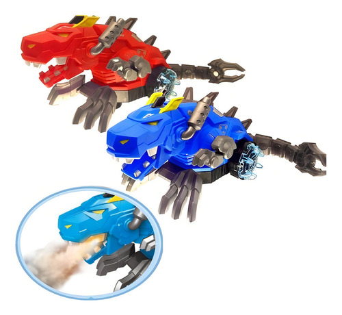 Dragão Robô Dinossauro Infantil Musical Á Pilha Sons E Luzes Cor Azul/Vermelho