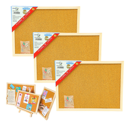 3pz Pizarrón Corcho Wangda Para Pared 60x90cm Kit Instalació