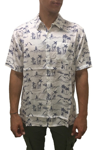 Efecto Uno Camisa M/cortas Hombre Hawai Playa Blanco-az Ras
