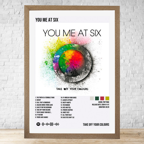Cuadro You Me At Six 5 30x40 Con Vidrio Y Marco Madera C181 Marrón Claro Moderno