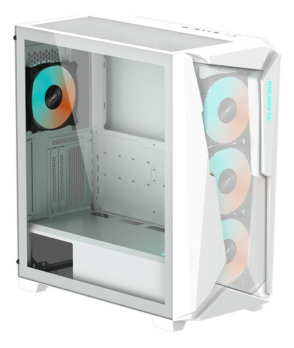Gabinete branco de vidro Gigabyte C301 com 4 ventiladores brancos