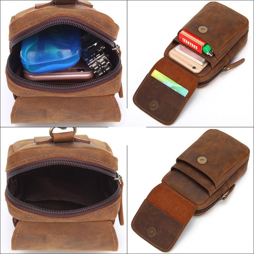 Masculina Pochete Bolsa Cintura Couro Legítimo Portacelular