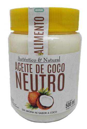 Aceite De Coco Neutro X 500 Ml Puro Natural Prensado En Frio