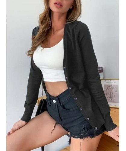 Sueter Sueter Mujer Moda Sueter Dama Abierto Cierres Abrigo