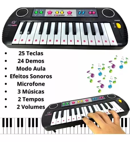 Brinquedo Teclado Infantil Com Microfone Musical 24 Musicas no