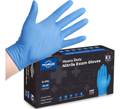 Guantes De Nitrilo Desechables Titanflex De 6 Mil, Azules Pe